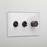 Clear bronze 3 gang mixed light switch