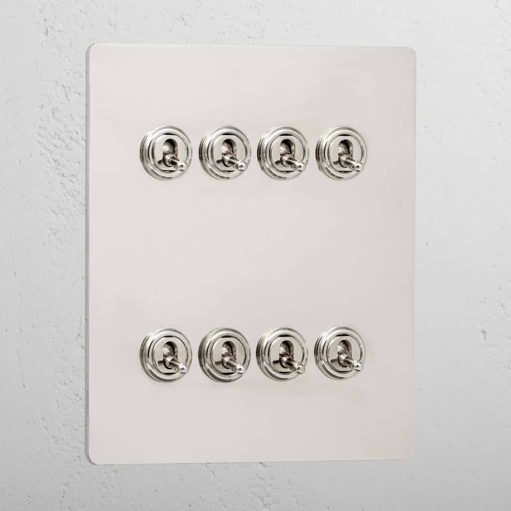 Designer polished nickel 8 gang 2 way toggle light switch
