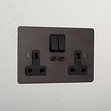 Bronze interior double socket with USB-C fast charge black