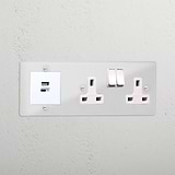 Clear elegant double socket and USB A+C fast charge socket white