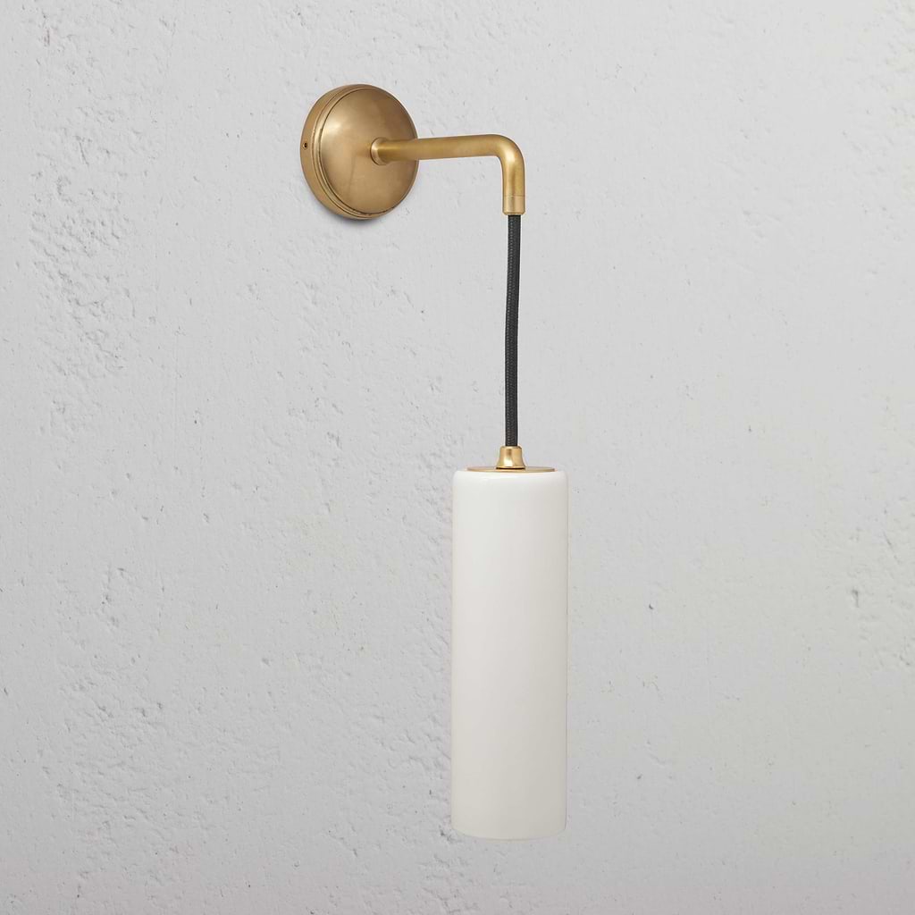 Antique Brass Hanging Wall Light with Fine Porcelain Shade