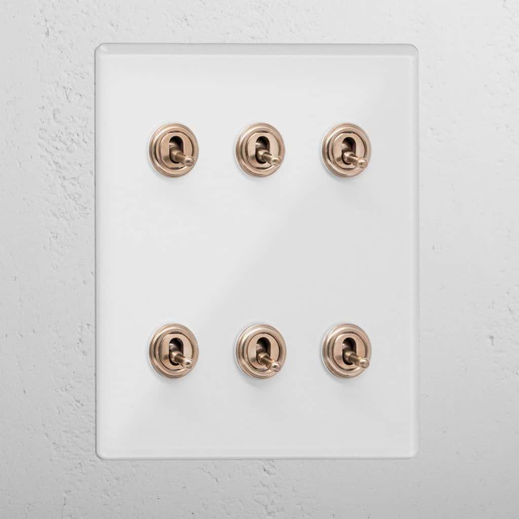 Clear antique brass 6 gang 2 way luxury toggle light switch
