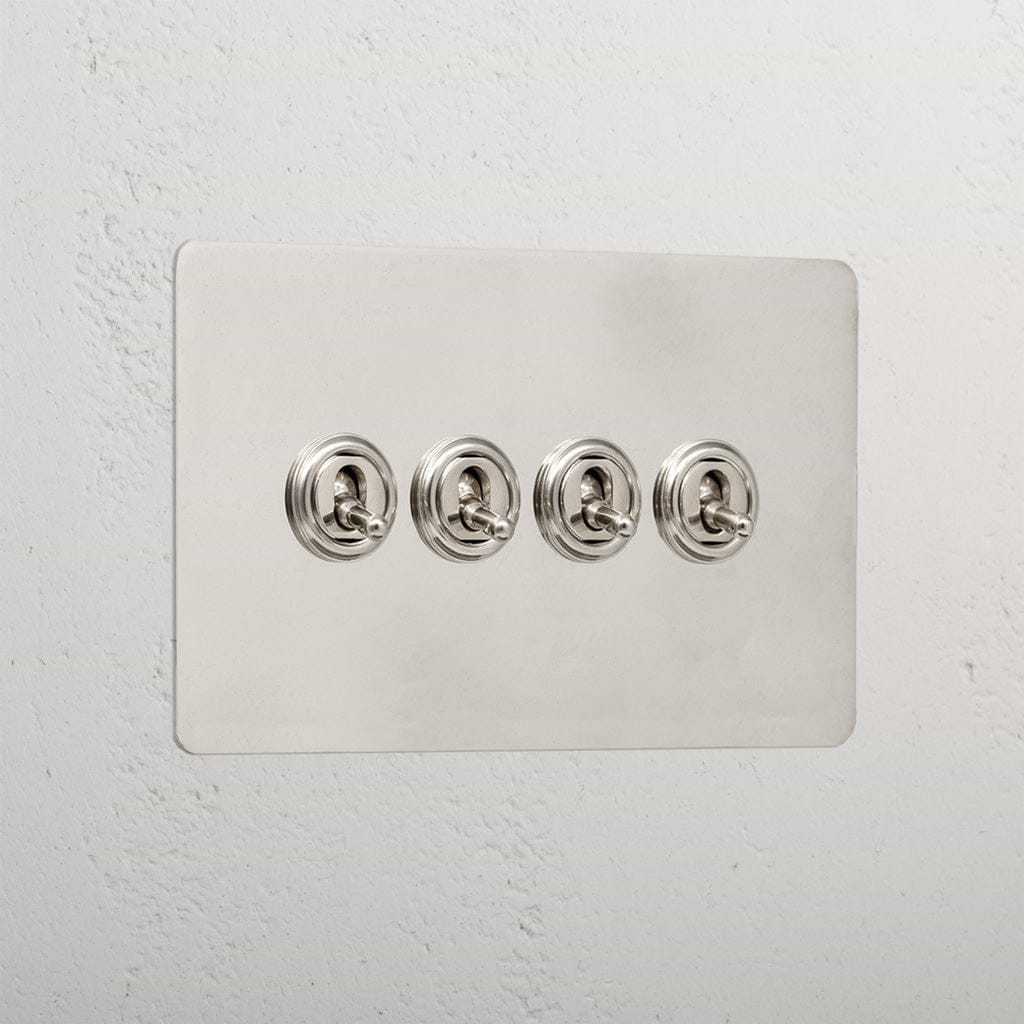 Designer polished nickel 4 gang 2 way toggle light switch