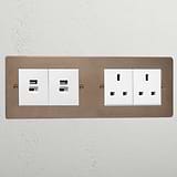 Elegant antique brass 2x 13A socket and 2x USB A+C fast charge socket white