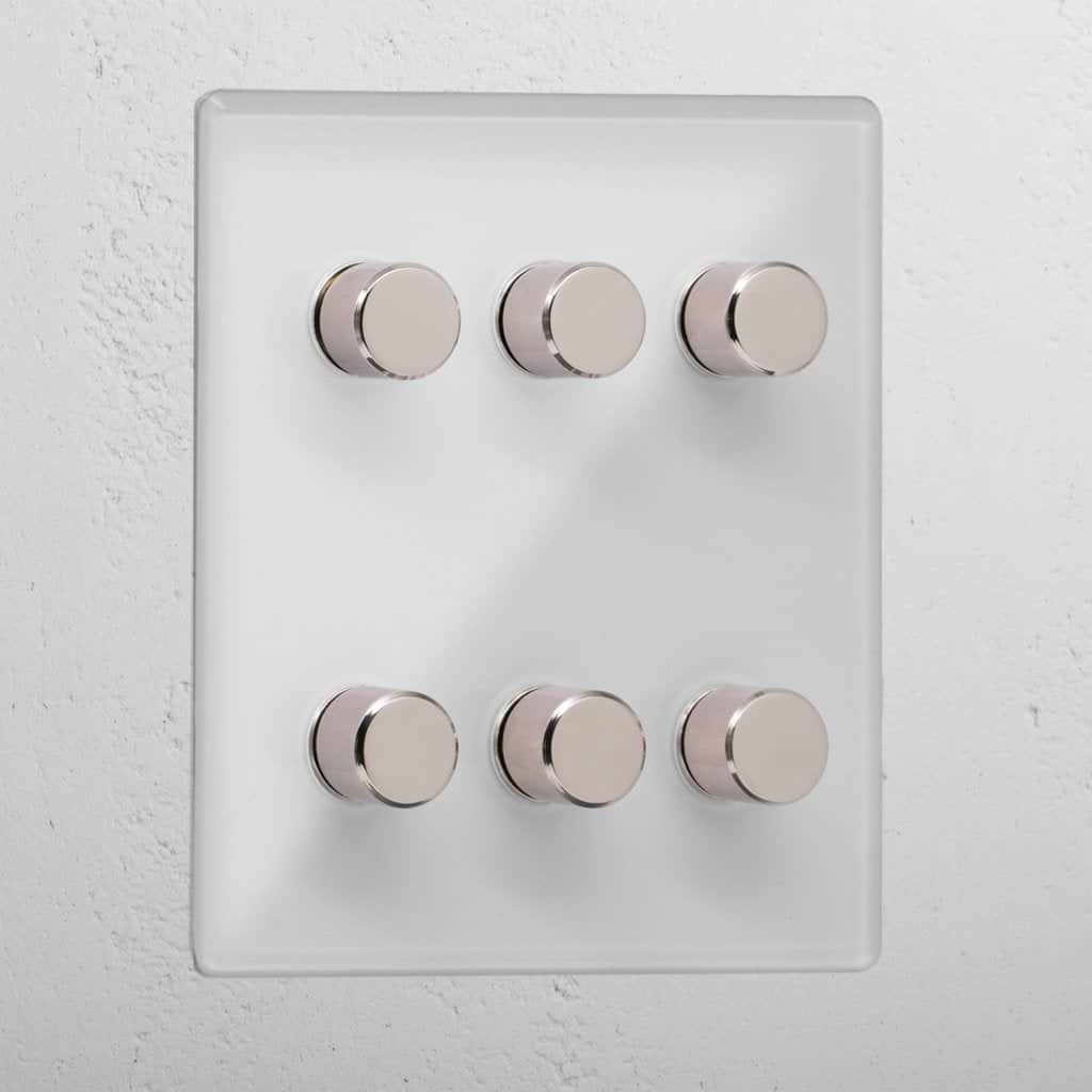 Designer clear polished nickel 6 gang 2 way dimmer light switch