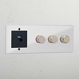 3G Dimmer Switch + USB A+C Fast Charge - Clear Polished Nickel Black