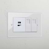 Clear 2x CAT6 and USB A+C fast charge designer socket white