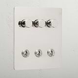 Designer polished nickel 6 gang mixed light switch