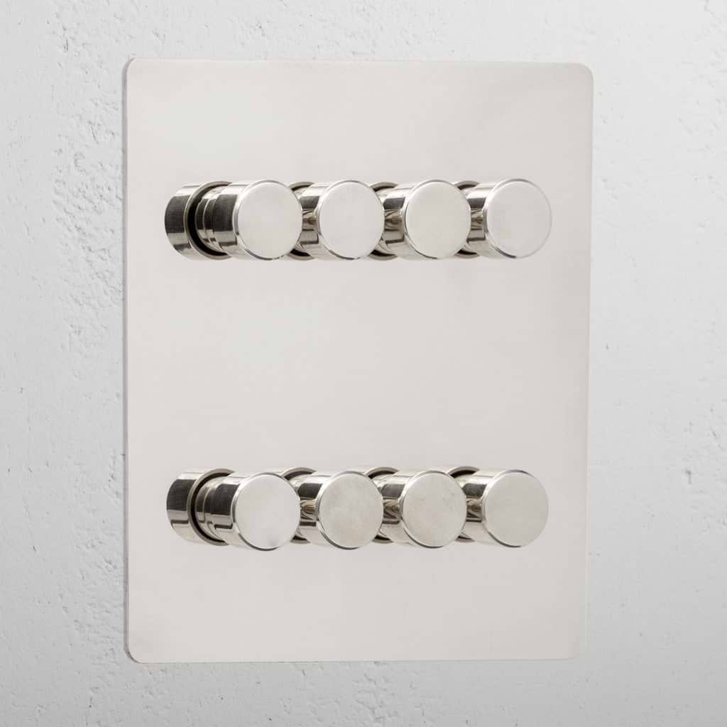 Elegant polished nickel 8 gang 2 way dimmer light switch