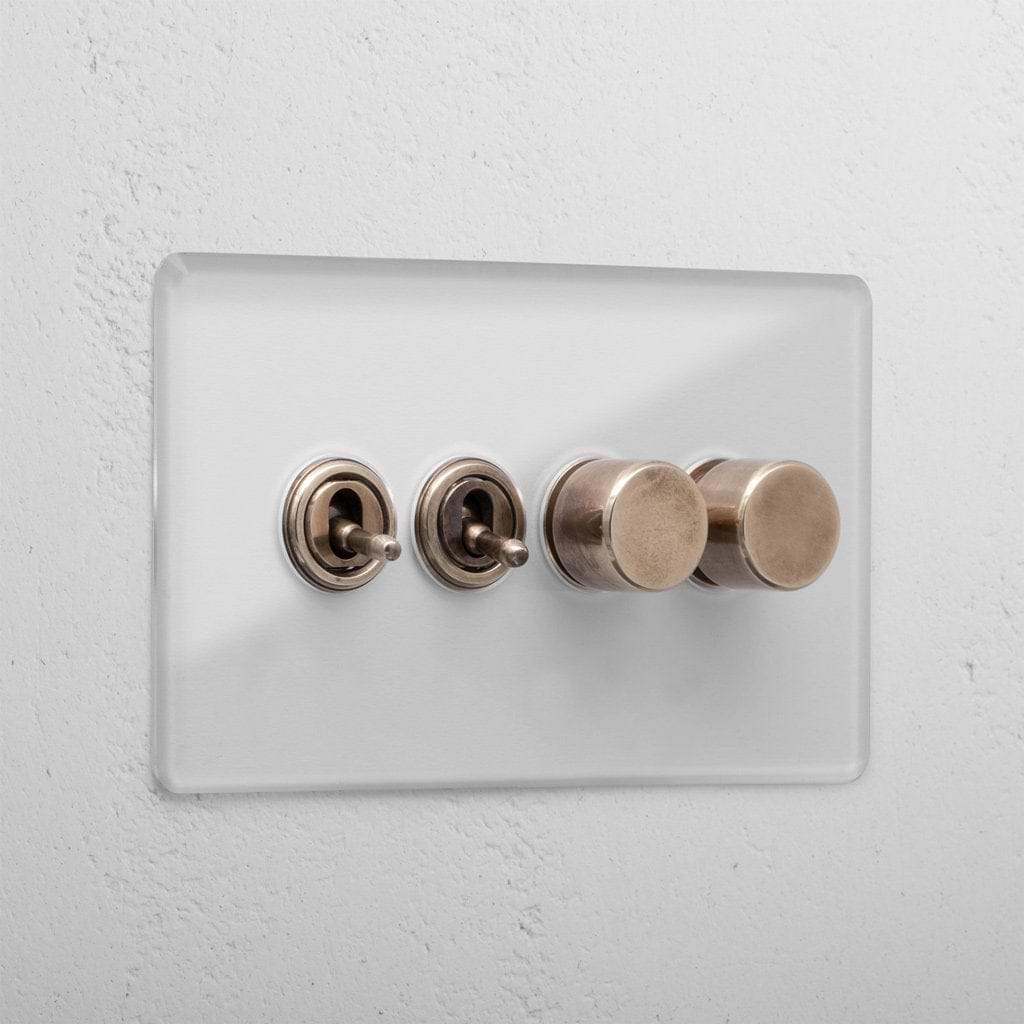 Clear antique brass 4 gang mixed designer light switch