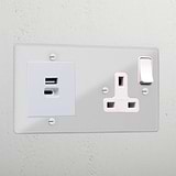 Clear single socket and USB A+C fast charge socket white
