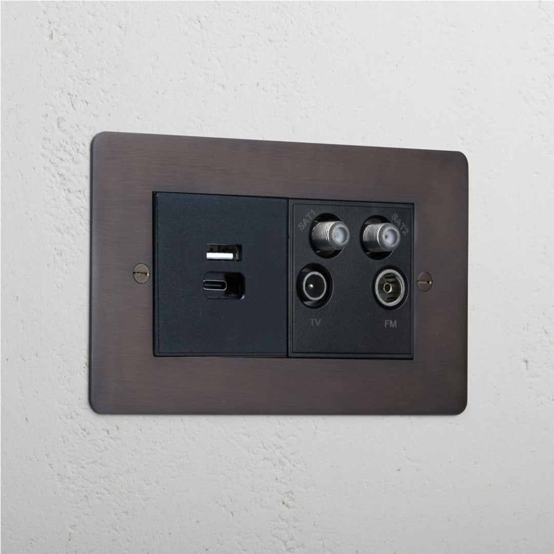 Bronze luxury USB A+C fast charge and TV aerial socket