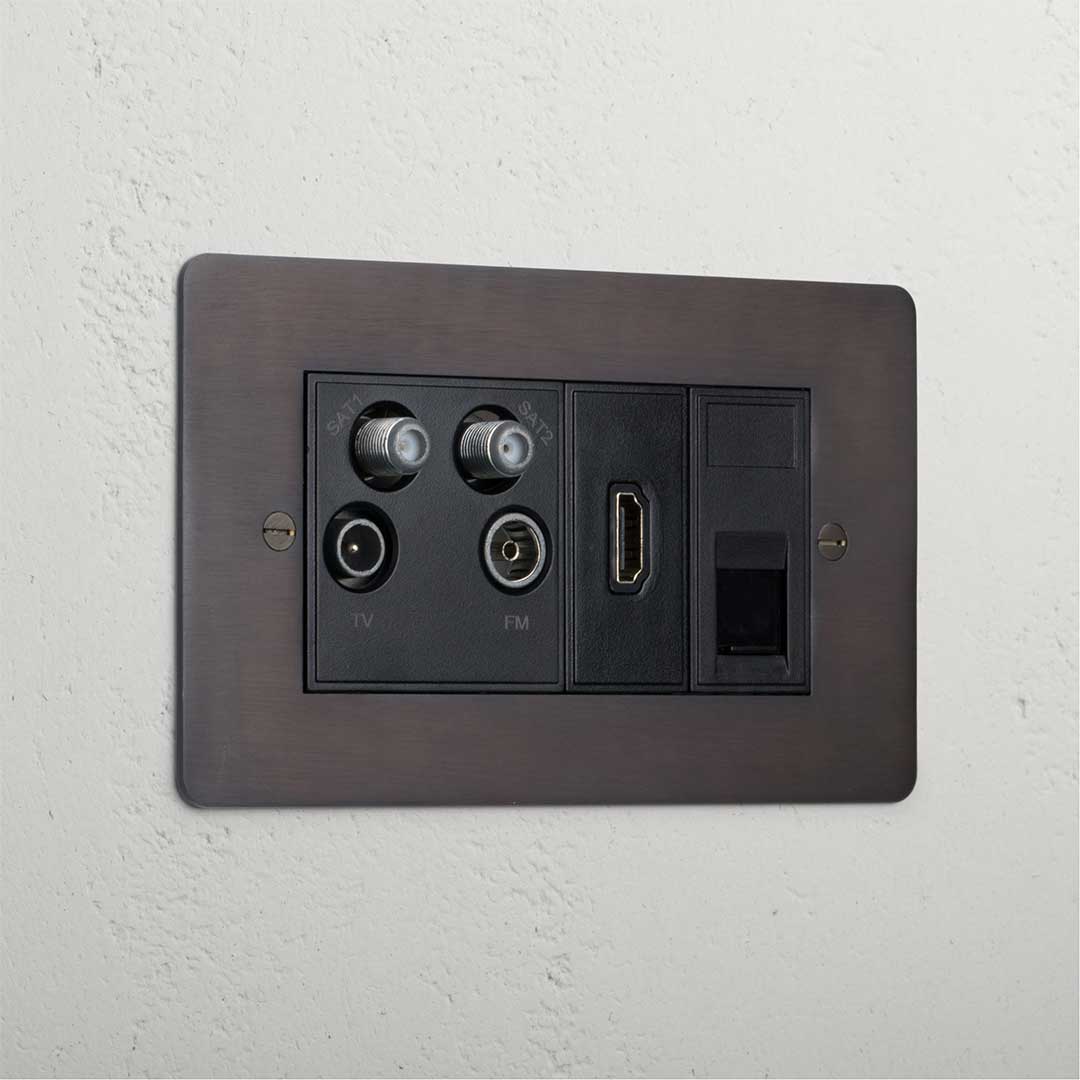 Bronze TV aerial and HDMI and CAT6 socket black