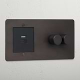 Bronze interior 2 gang dimmer switch and USB A+C fast charge black
