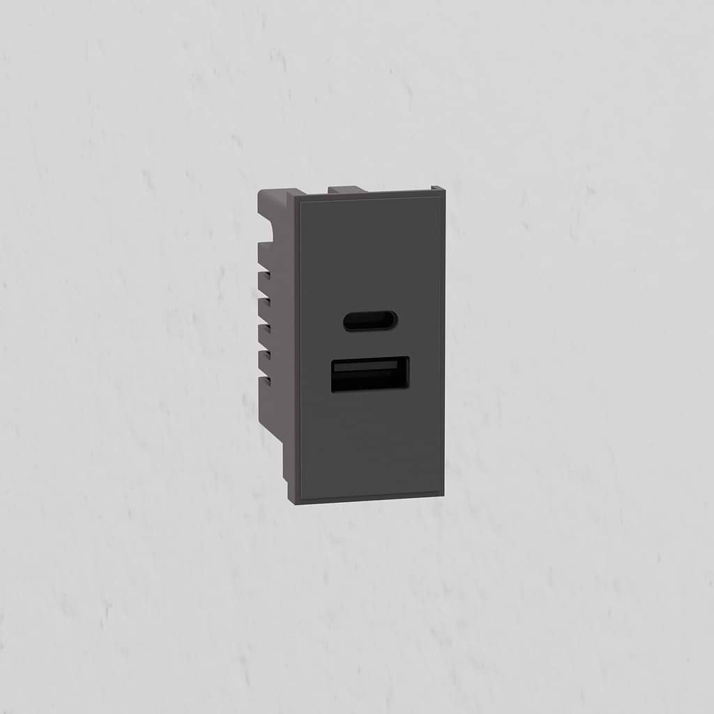 USB A+C Outlet Module 25mm - Black