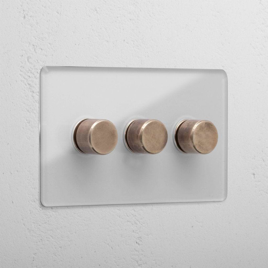 Clear antique brass 3 gang 2 way elegant dimmer light switch