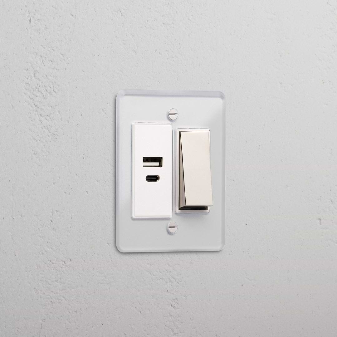 1G Two Way Rocker + USB A+C Slimline Switch - Clear Polished Nickel White