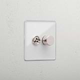 Premium clear polished nickel 2 gang mixed light switch