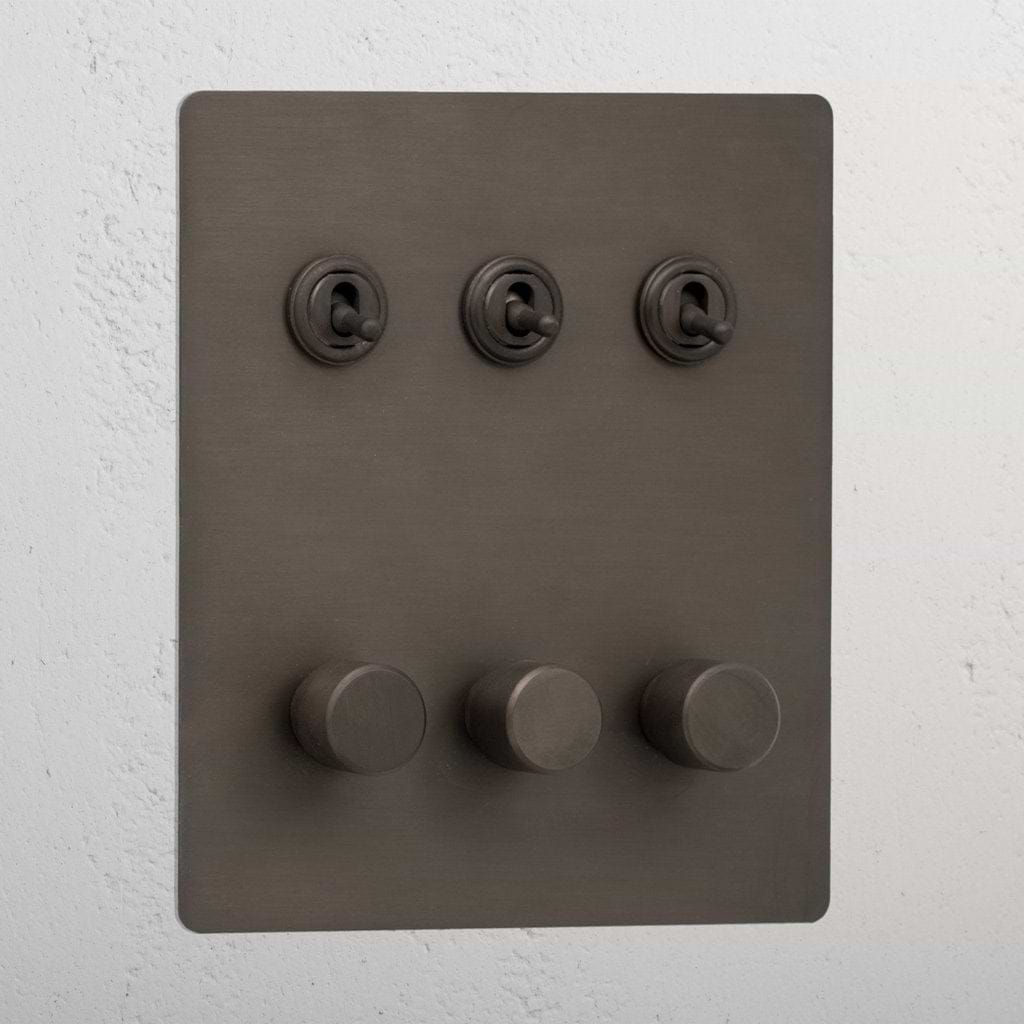 Bronze 6 gang mixed rustic light switch