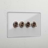 4G Retractive Toggle Switch - Clear Antique Brass