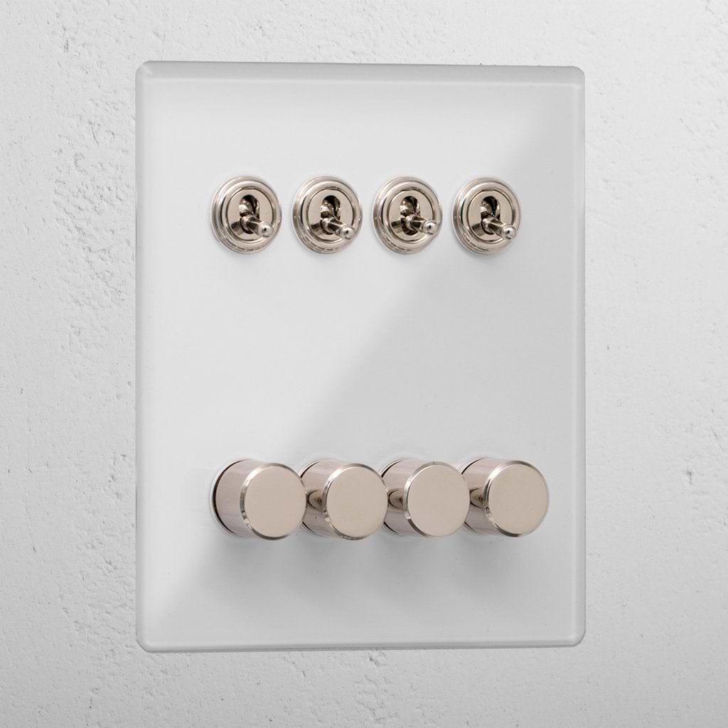 Premium clear polished nickel 8 gang mixed light switch