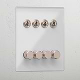 Premium clear polished nickel 8 gang mixed light switch