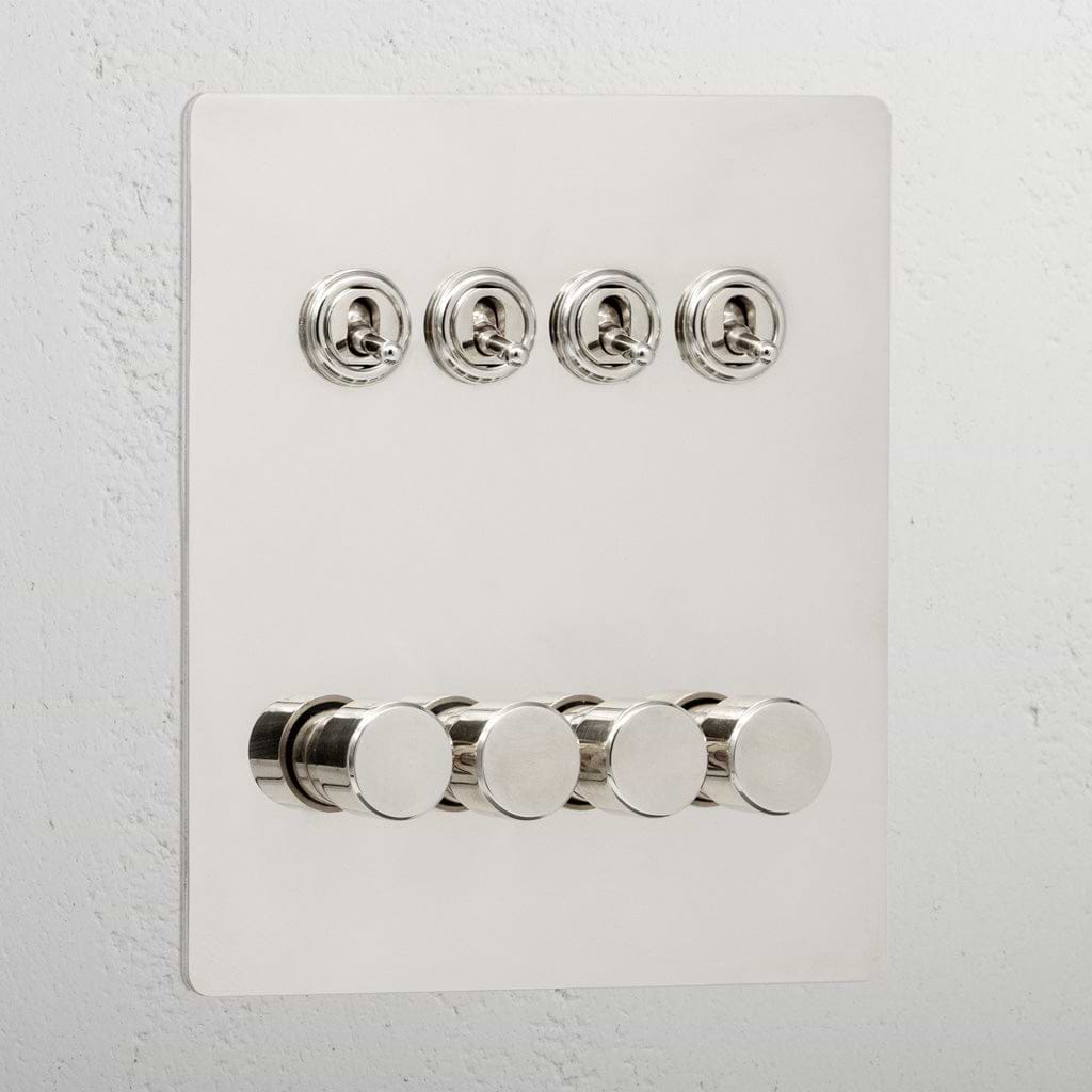 Designer polished nickel 8 gang mixed light switch