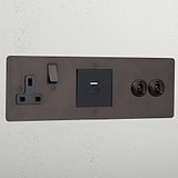 Bronze luxury 2 gang toggle and USB A+C fast charge and single socket black