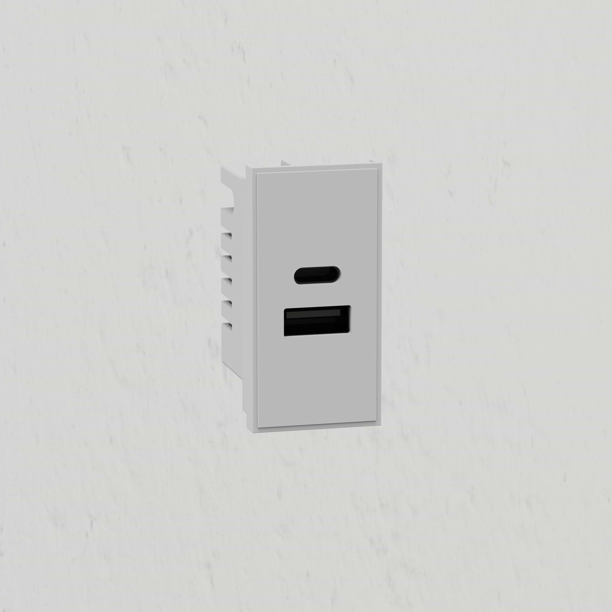 USB A+C Outlet Module 25mm - White