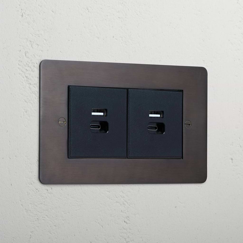 Bronze interior 2x USB A+C fast charge socket black