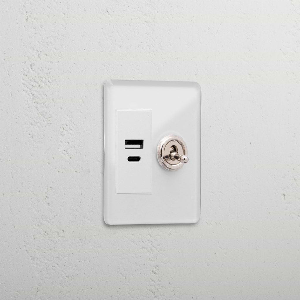 1G Two Way Toggle & USB A+C Slimline Switch - Clear Polished Nickel White