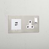 Designer polished nickel single socket and USB A+C fast charge white
