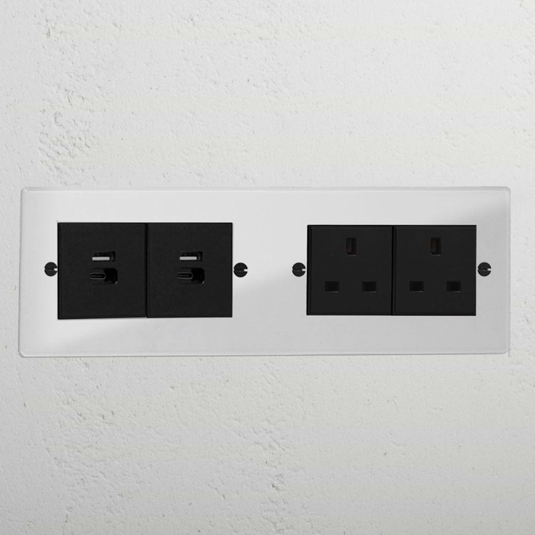 Clear 2x 13A socket and 2x USB A+C fast charge black
