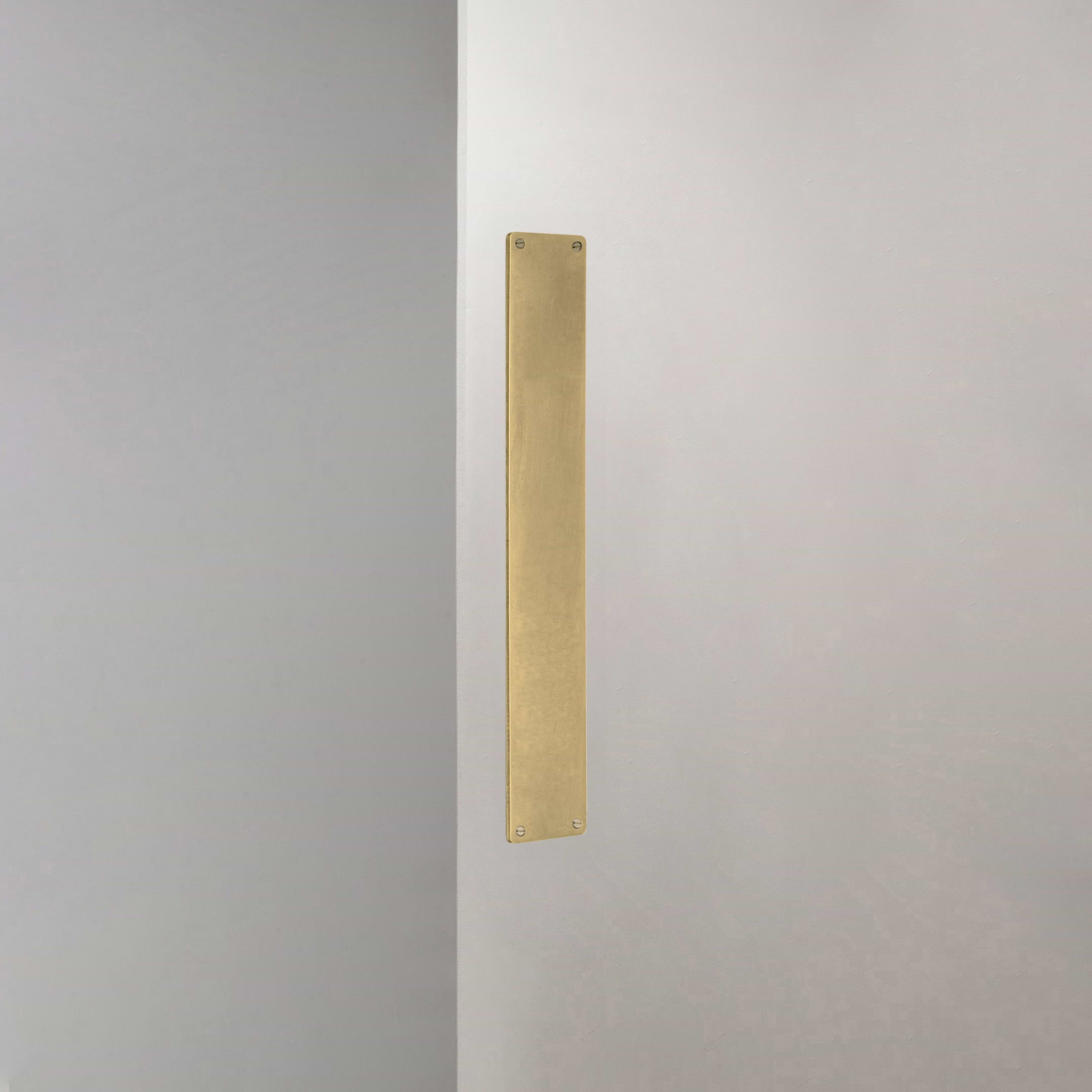 Corston Push Plate in Antique Brass on White Background