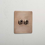 Interior antique brass 2 gang 2 way toggle light switch