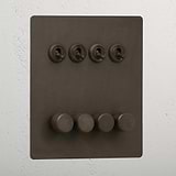 Bronze vintage 8 gang mixed light switch