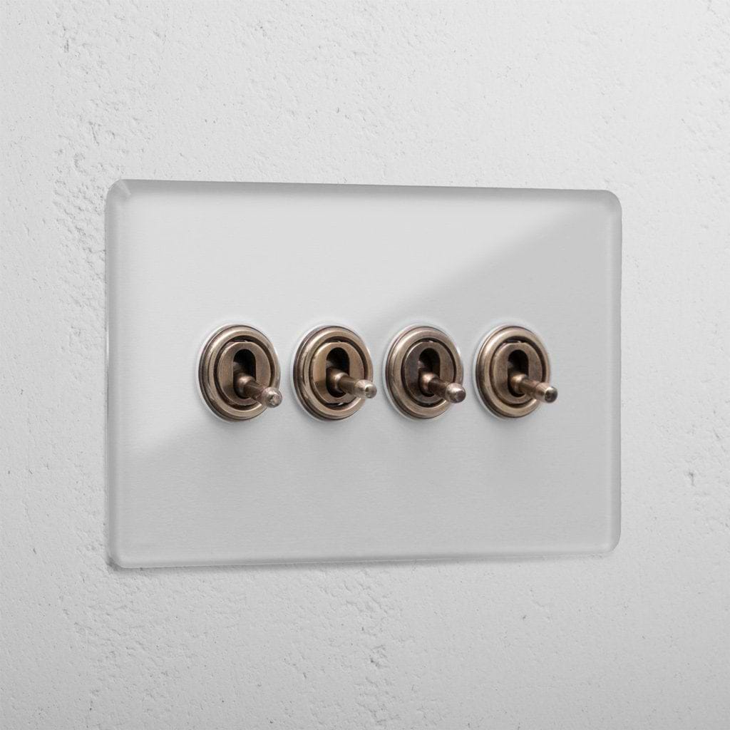 Clear antique brass 4 gang 2 way premium toggle light switch