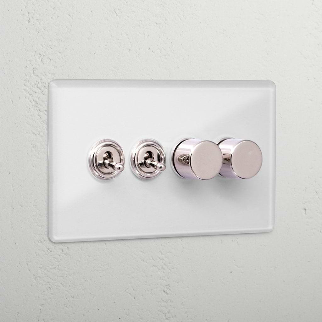 Elegant clear polished nickel 4 gang mixed light switch