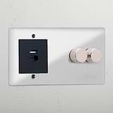 2G Dimmer Switch + USB A+C Fast Charge - Clear Polished Nickel Black