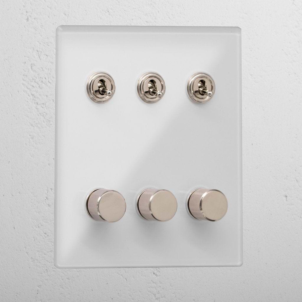 Interior clear polished nickel 6 gang mixed light switch