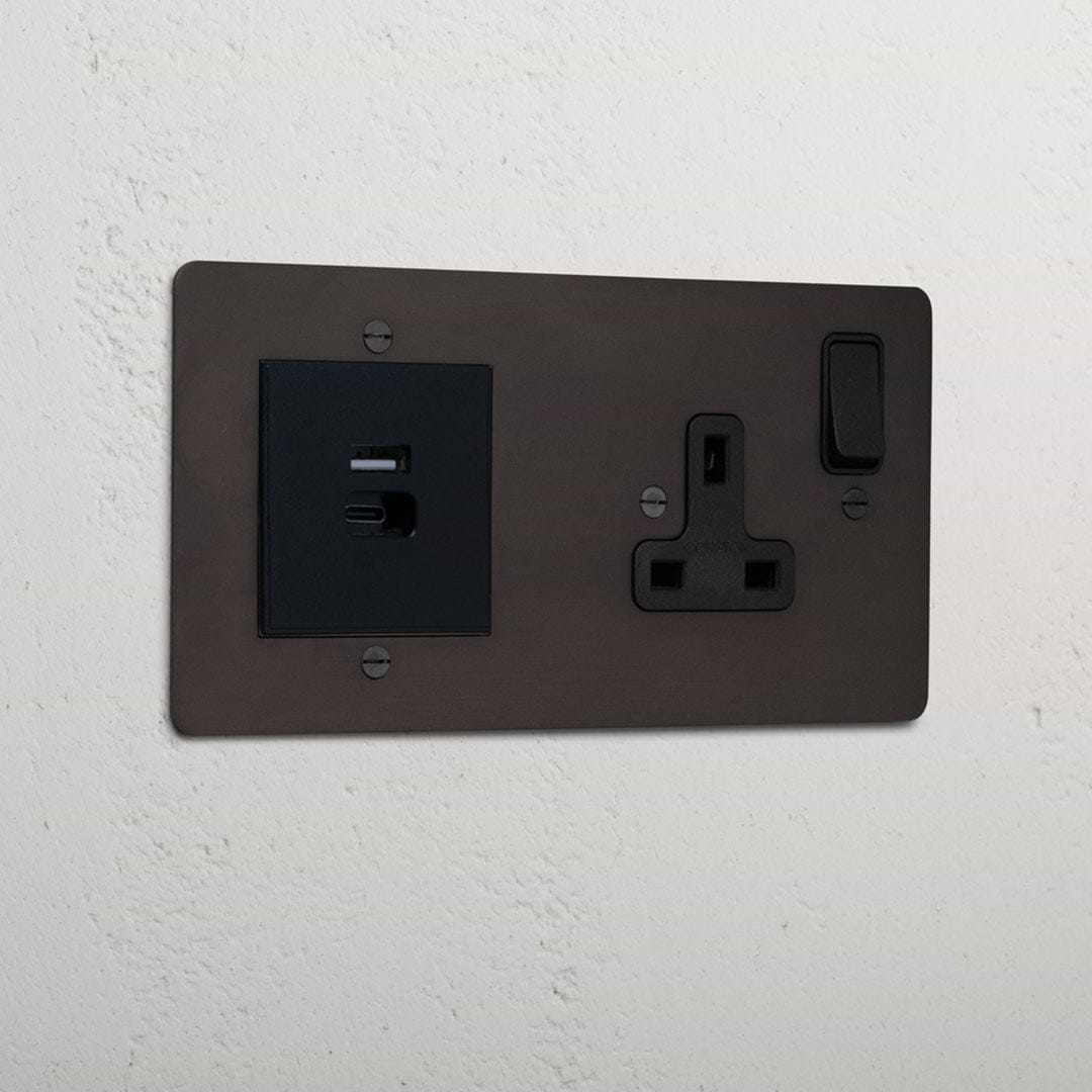 Bronze elegant single socket and USB fast charge black