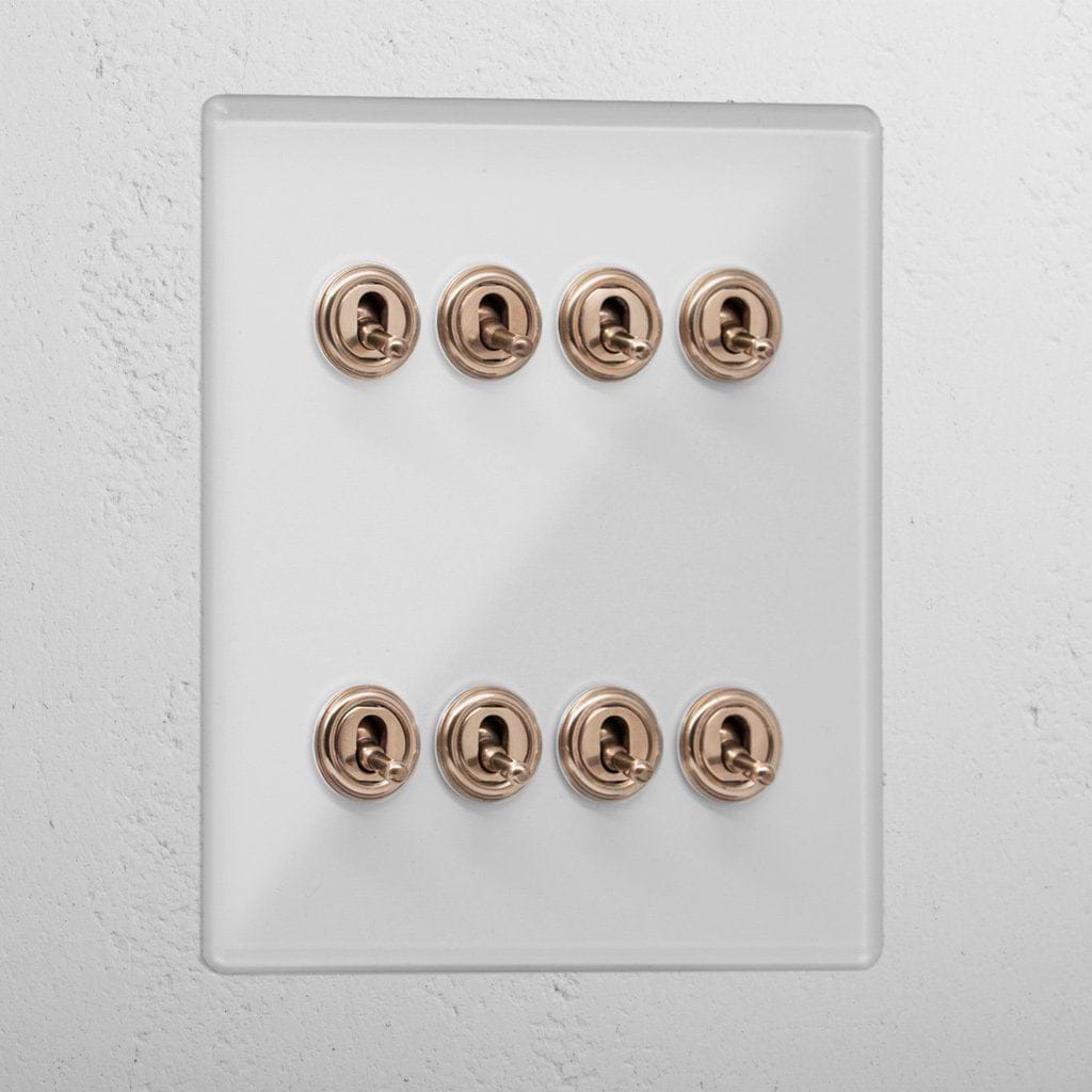 Clear antique brass 8 gang 2 way luxury toggle light switch