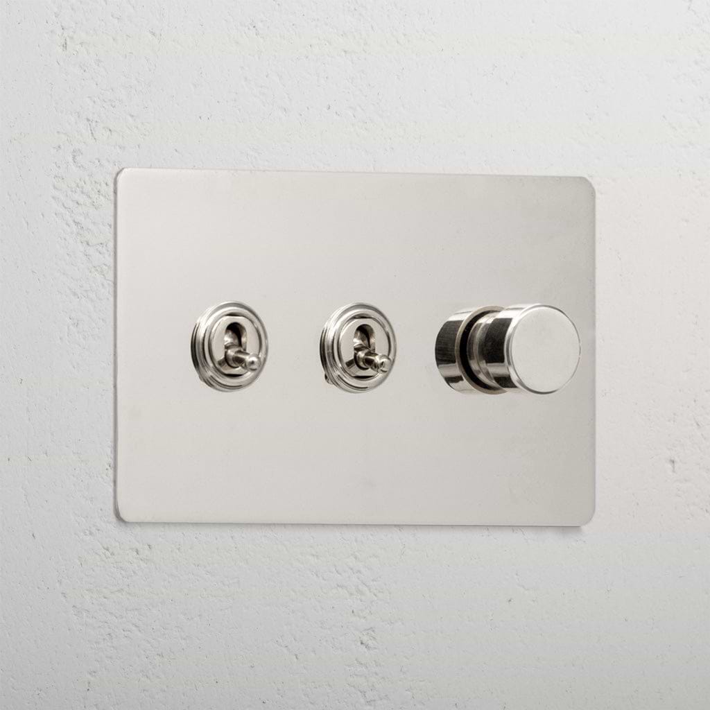 Elegant polished nickel 3 gang mixed light switch