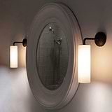 Bronze Wall Light Turned ON with Fine Porcelain Shade and Mirrorside