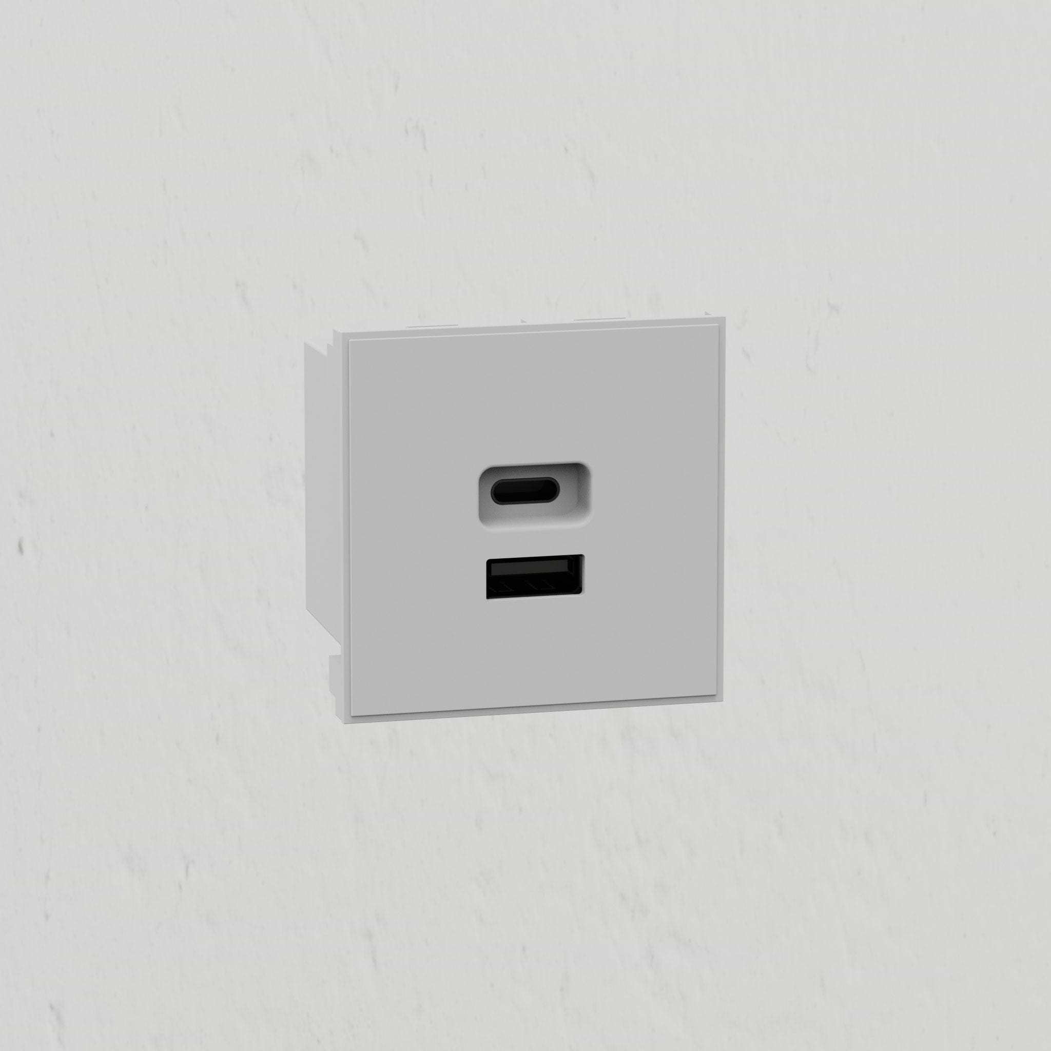 USB A+C 30W Outlet Module 50mm - White
