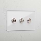 Luxury clear polished nickel 3 gang 2 way toggle light switch