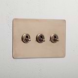 Designer antique brass 3 gang 2 way toggle light switch