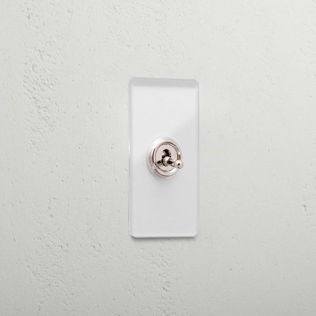 1G Architrave Centre Retractive Toggle Switch - Clear Polished Nickel