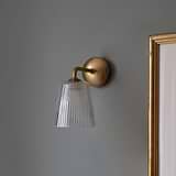 Wall Light Fluted Glass - Antique Brass on Grey Wall
