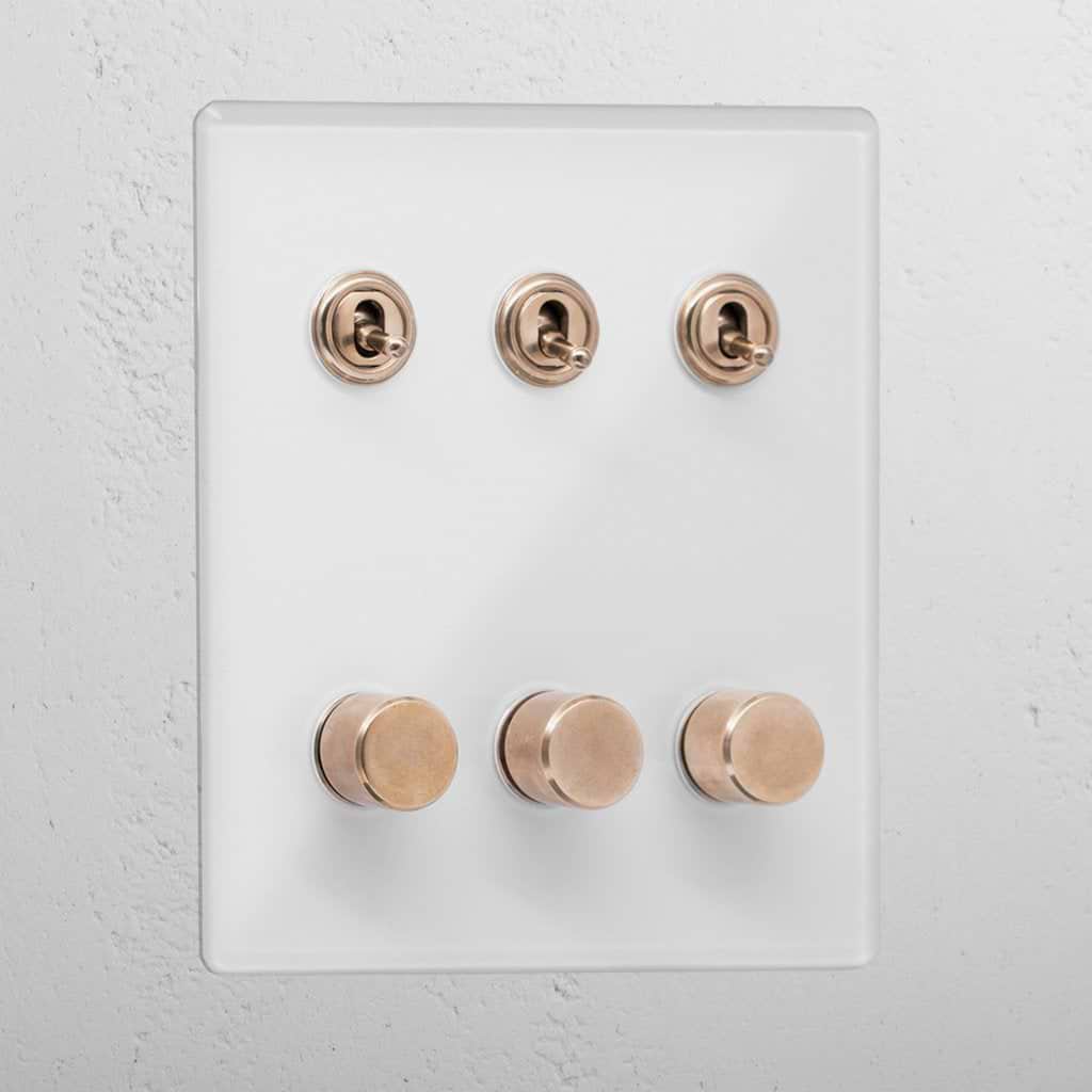 Clear antique brass 6 gang mixed designer light switch